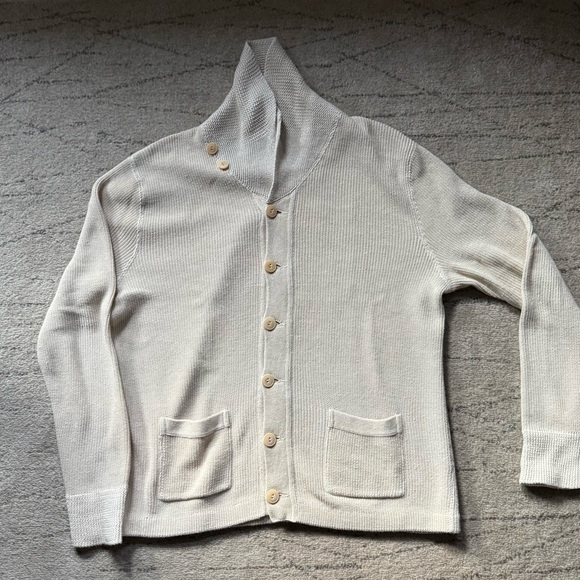 RRL Ralph Lauren Double RL Beige Men's shawl collar Linen Cardigan size -L - Picture 7 of 7